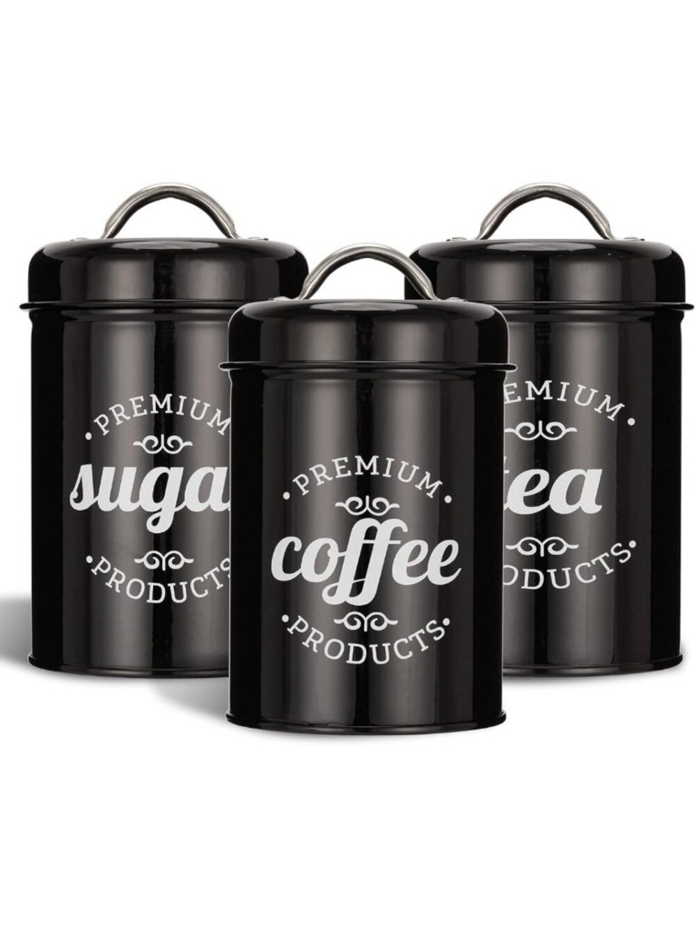 Airtight Metal Canister Set of 3 for Coffee, Tea & Sugar - Kitchen Storage